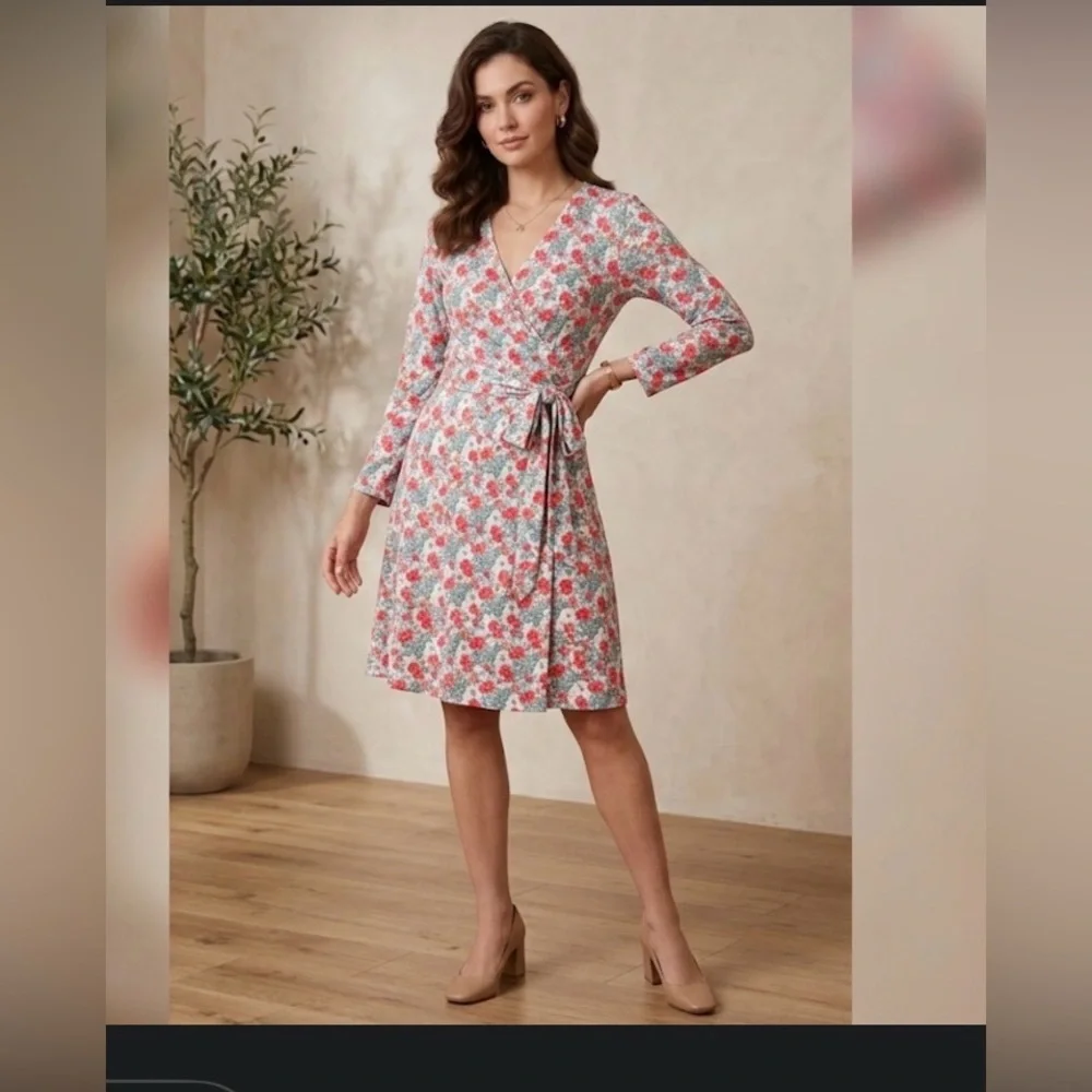 Leota Pink Floral Wrap Dress with Long Sleeves